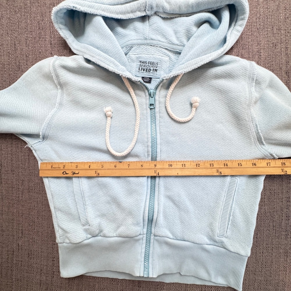 American Eagle Seriously Lived-In Cropped Zip Up Hoodie Light Blue Small - Picture 4 of 9